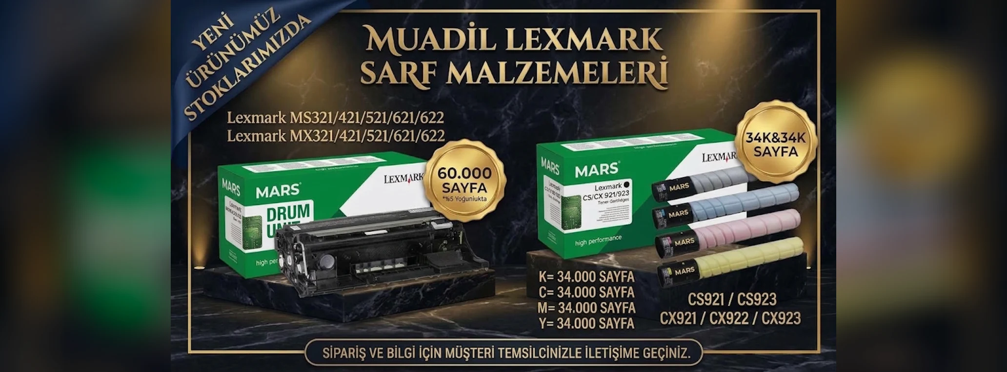 Muadil Lexmark sarf malzemeleri: MS/MX 321-622 drum ünitesi ve CS/CX 921/923 tonerler